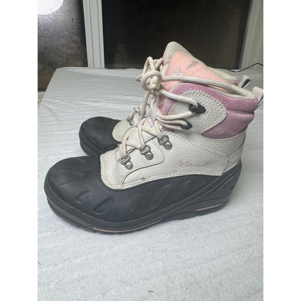 Columbia Bugabootoo Girls Size 6 Youth Snow Boots White Pink Waterproof BY1110